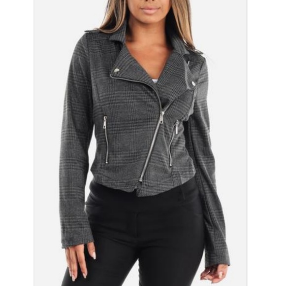 Jackets & Blazers - *size M left!* Gray Printed Zippered Moto Jacket